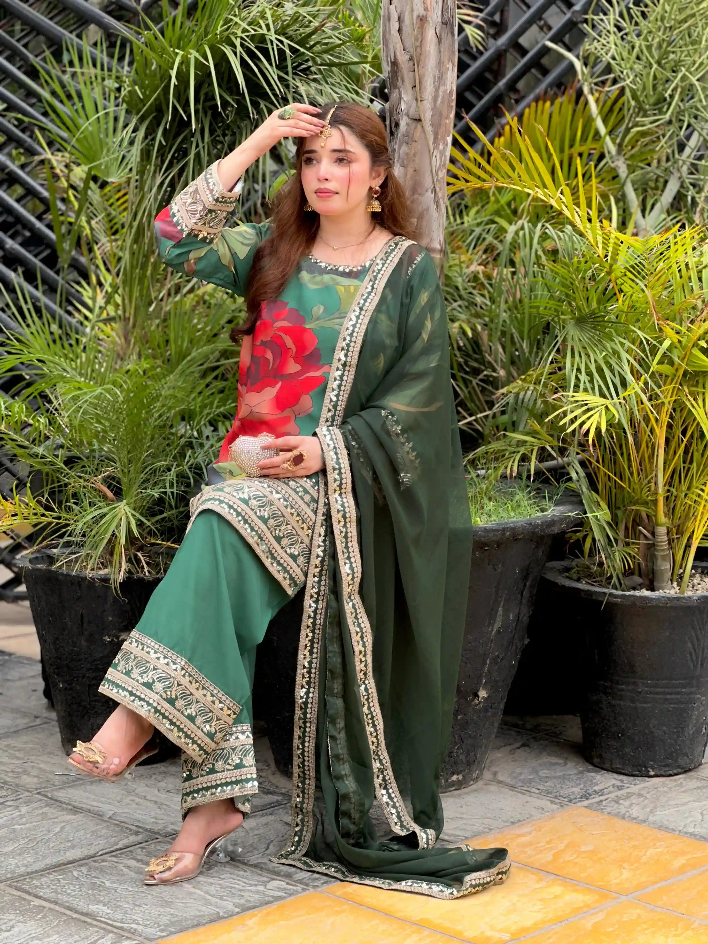 Aanch Green Emb 3pc