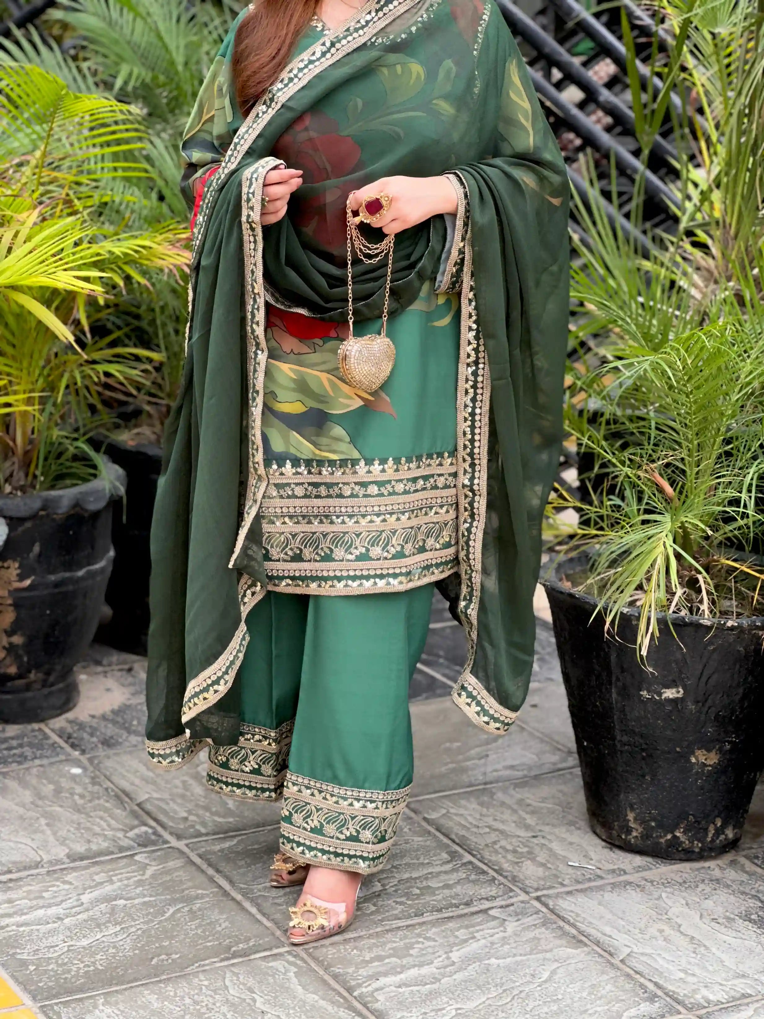 Aanch Green Emb 3pc