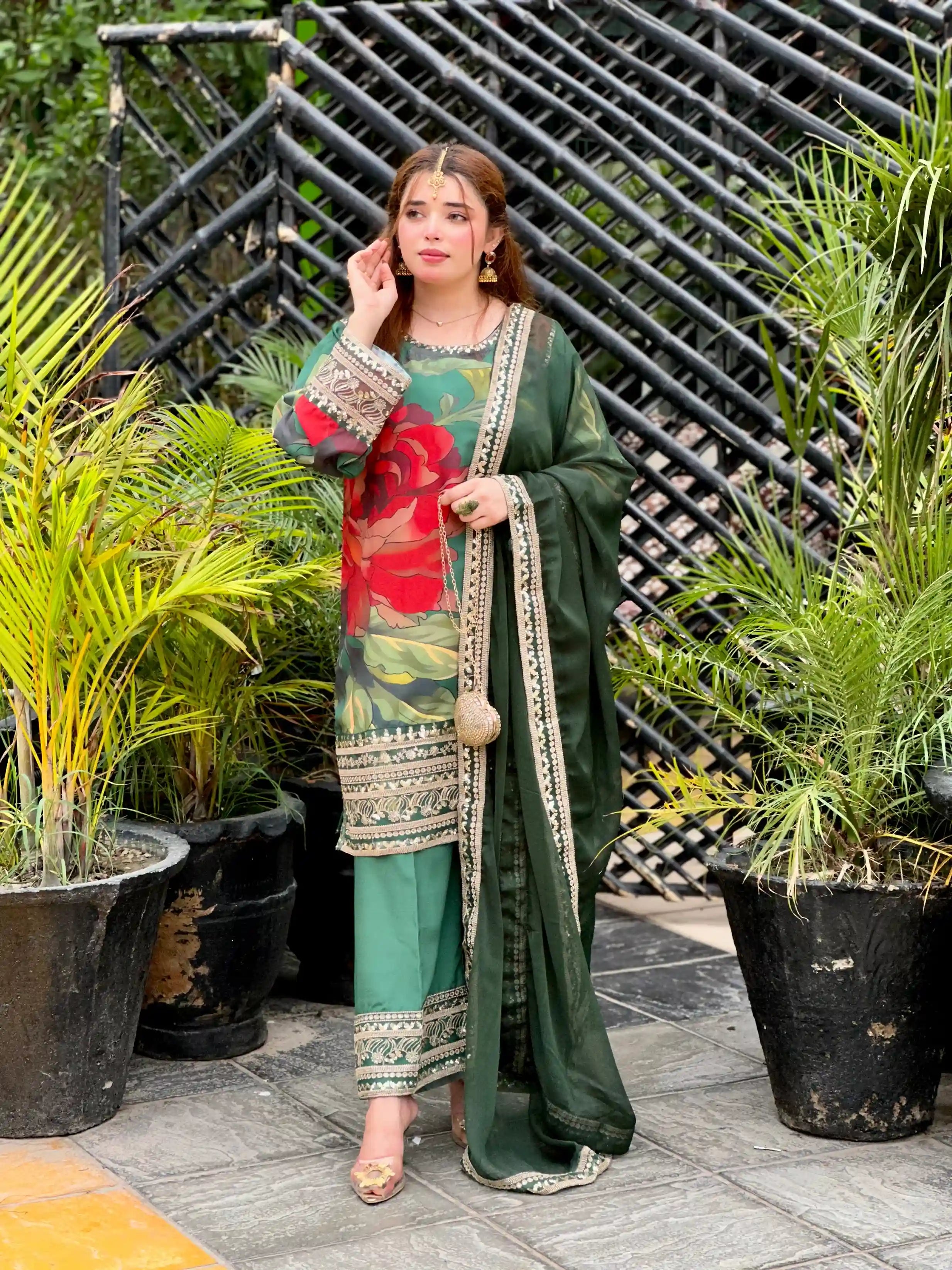 Aanch Green Emb 3pc
