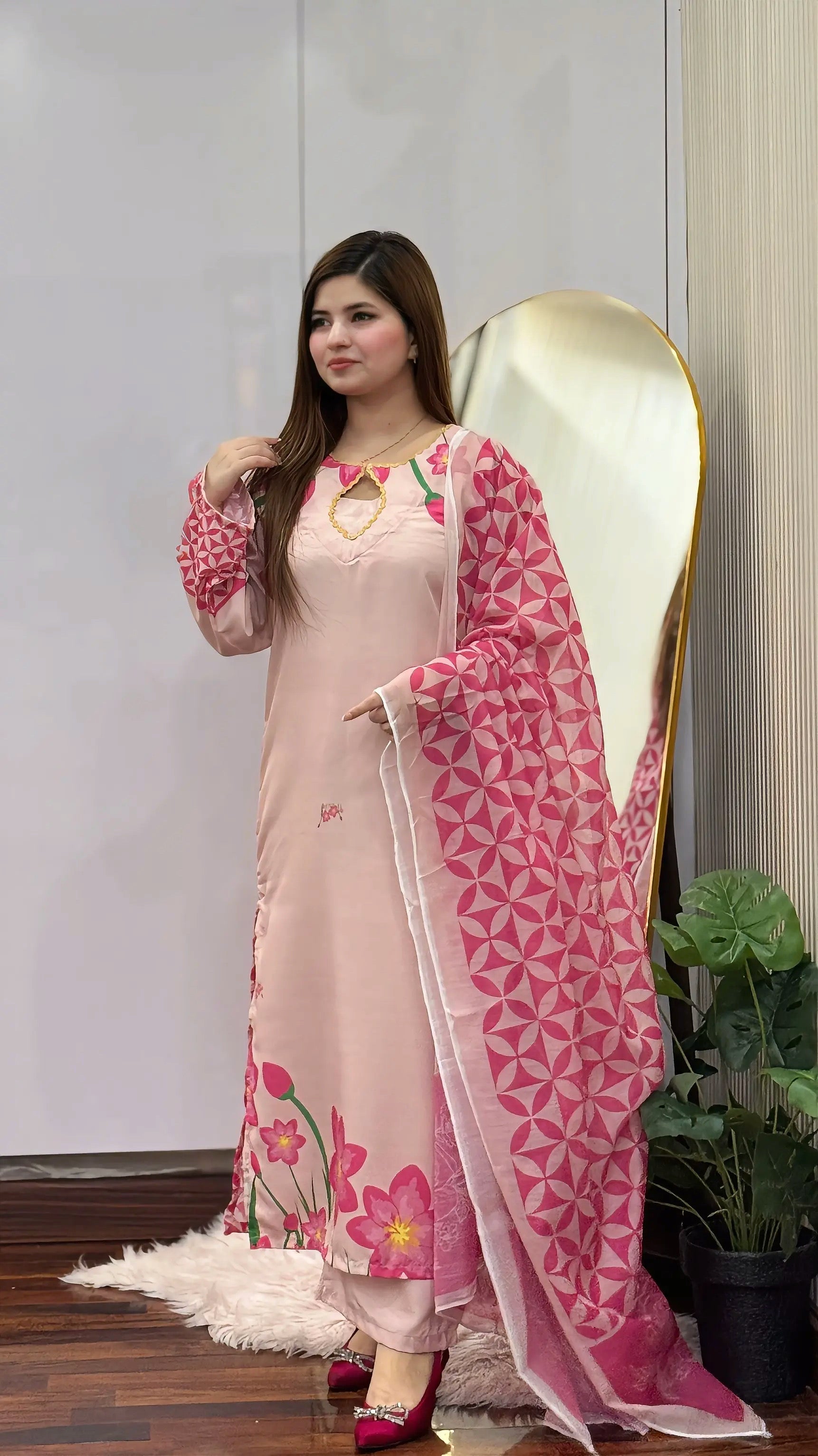 Afsheen Pink Printed 3pc